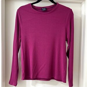 Splendid Raspberry Pink Ribbed Fitted Long Sleeve Tee, Size XL